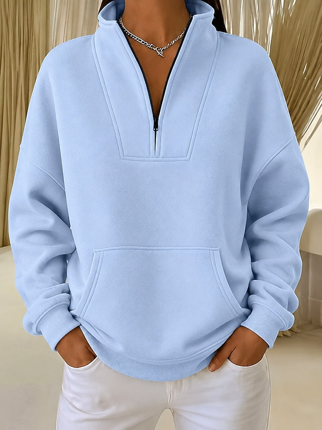 🔥 Women Stand‑Collar Half Zip Pullover Sweatshirt With Kangaroo Pocket🔥