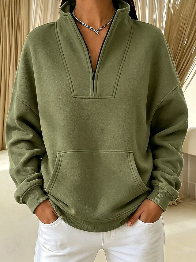 🔥 Women Stand‑Collar Half Zip Pullover Sweatshirt With Kangaroo Pocket🔥