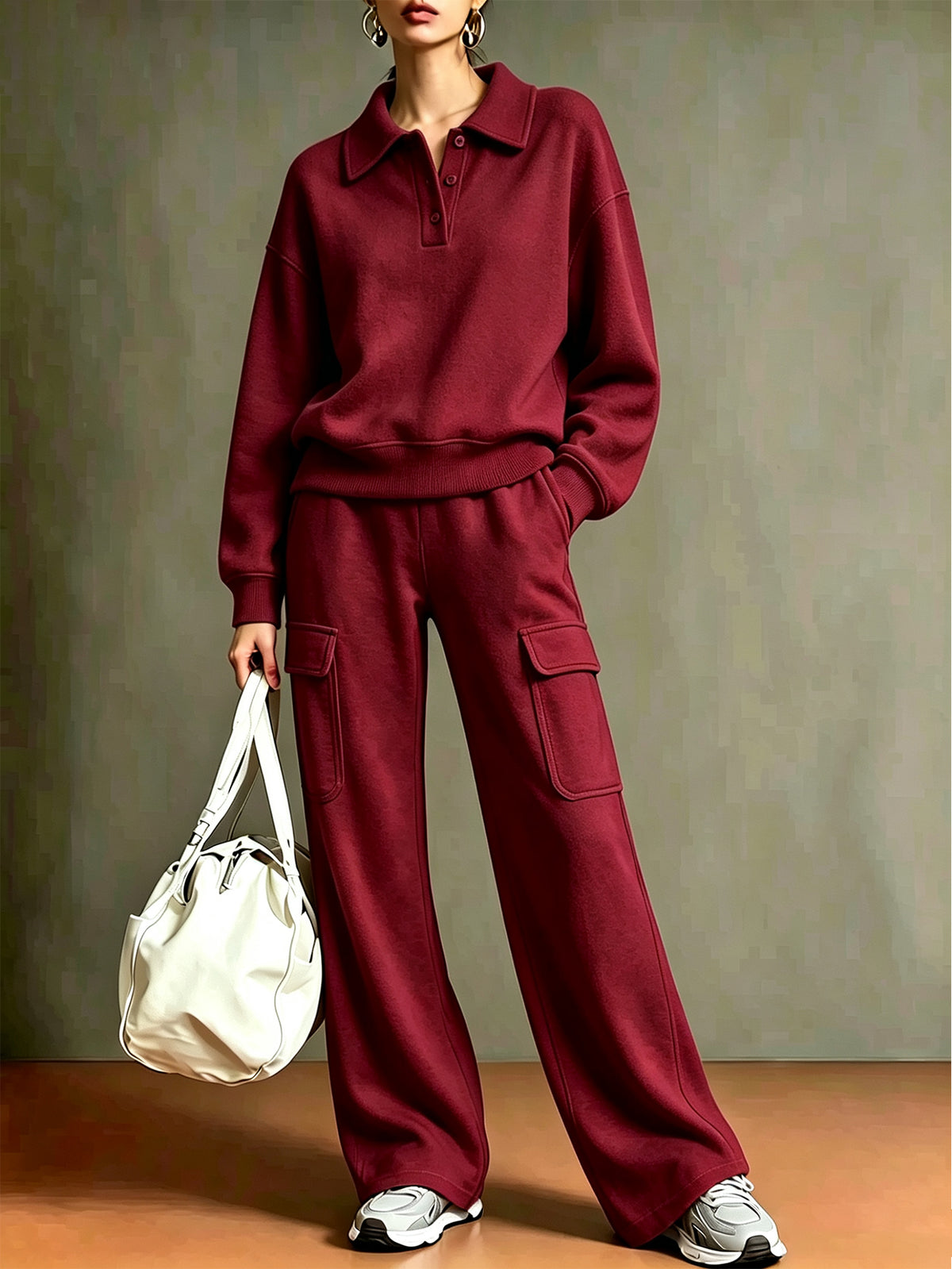 ⭐Women’s Athletic Polo Set Collared Half Button Top & Straight Leg Pants Two-Piece Outfit