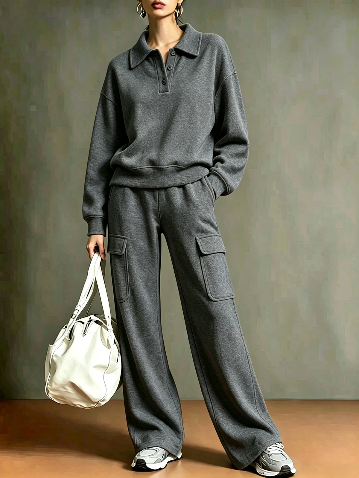 ⭐Women’s Athletic Polo Set Collared Half Button Top & Straight Leg Pants Two-Piece Outfit