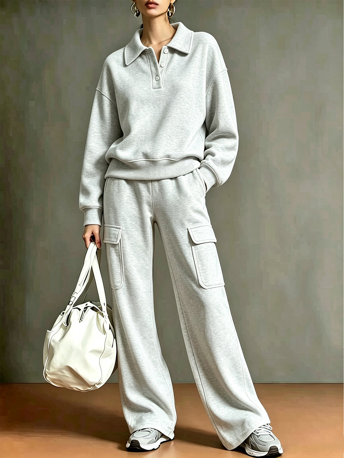 ⭐Women’s Athletic Polo Set Collared Half Button Top & Straight Leg Pants Two-Piece Outfit