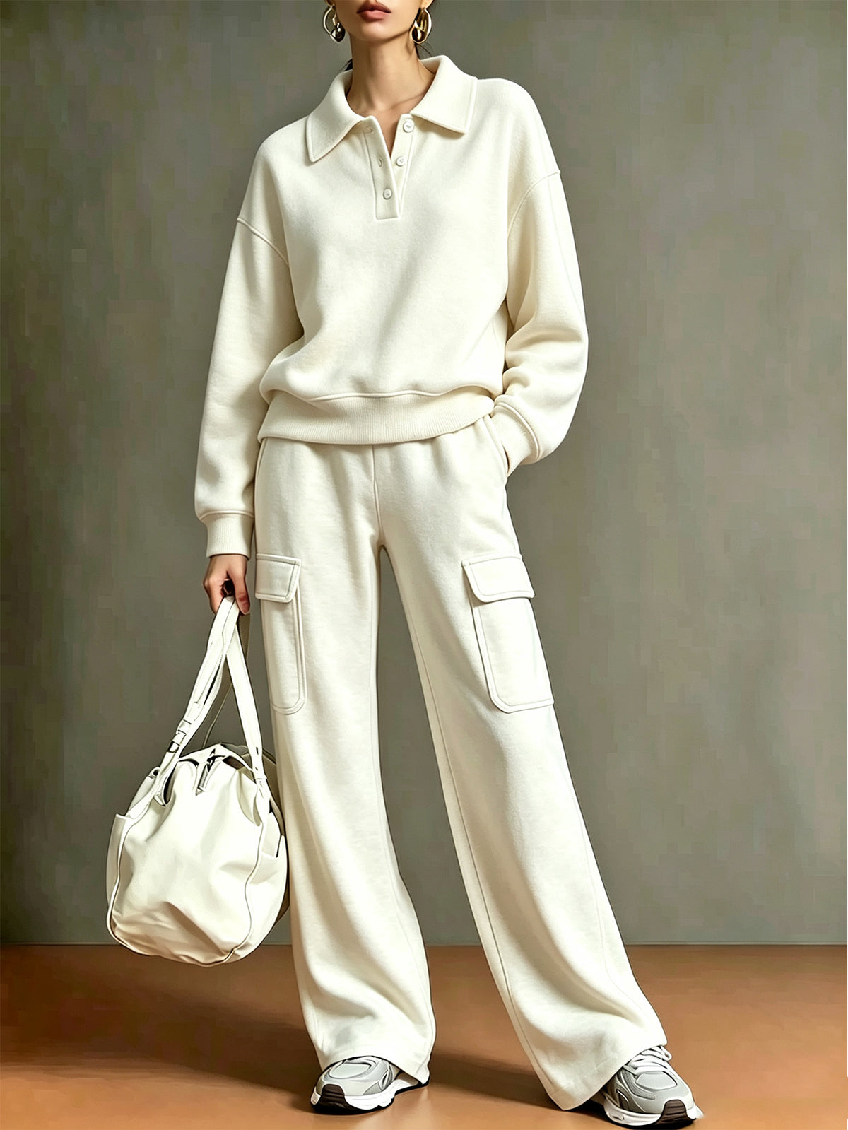 ⭐Women’s Athletic Polo Set Collared Half Button Top & Straight Leg Pants Two-Piece Outfit
