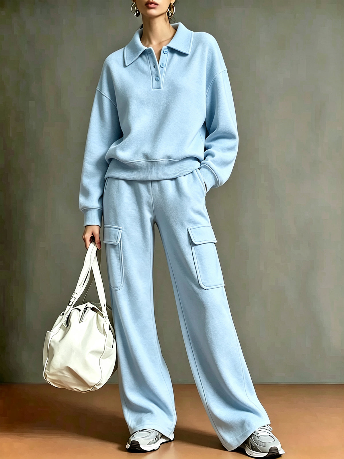 ⭐Women’s Athletic Polo Set Collared Half Button Top & Straight Leg Pants Two-Piece Outfit
