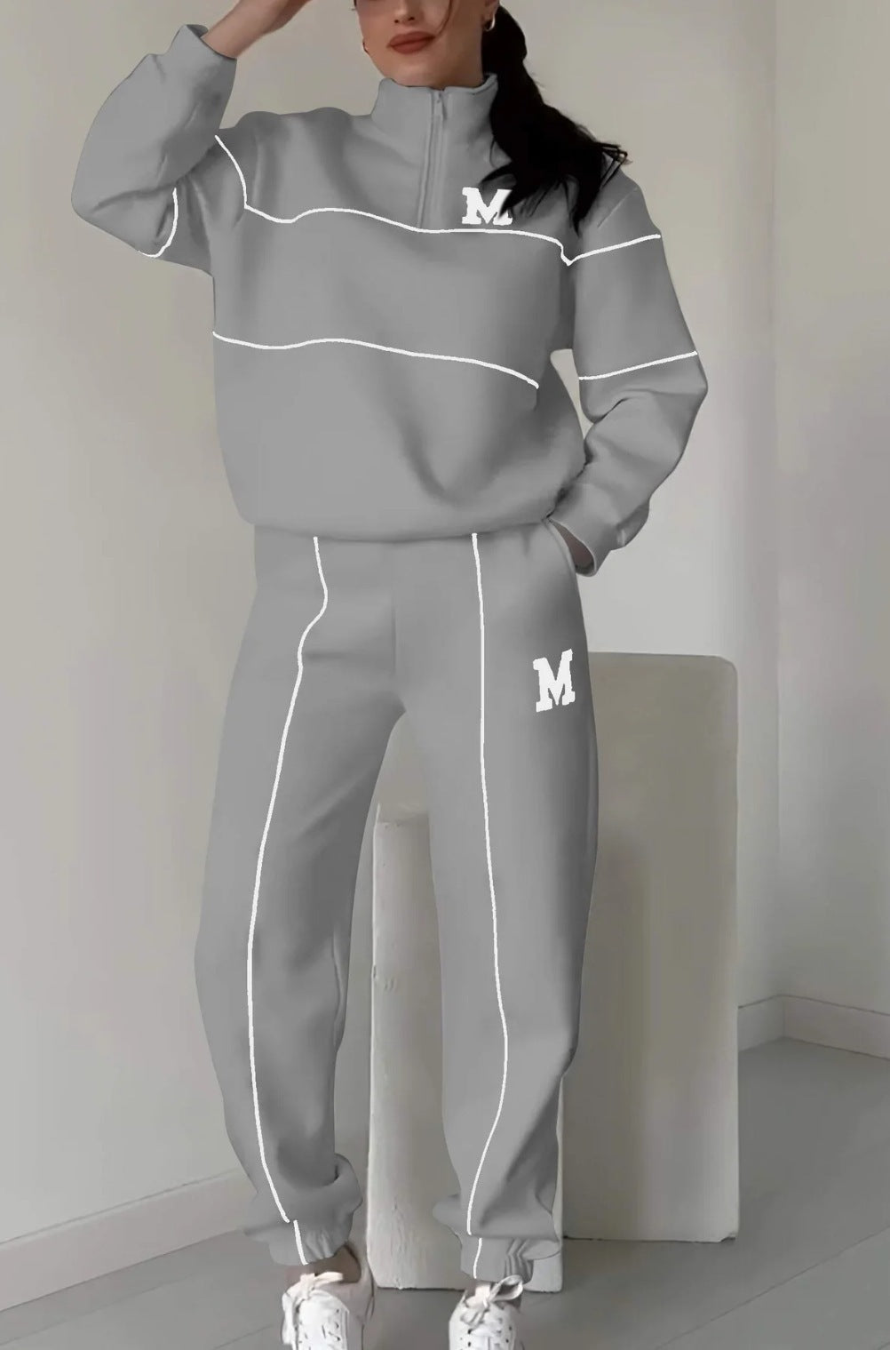 ❄ Women’s Stand Collar Casual Set Half Zip Sweatshirt & Jogger Pants Two-Piece Outfit