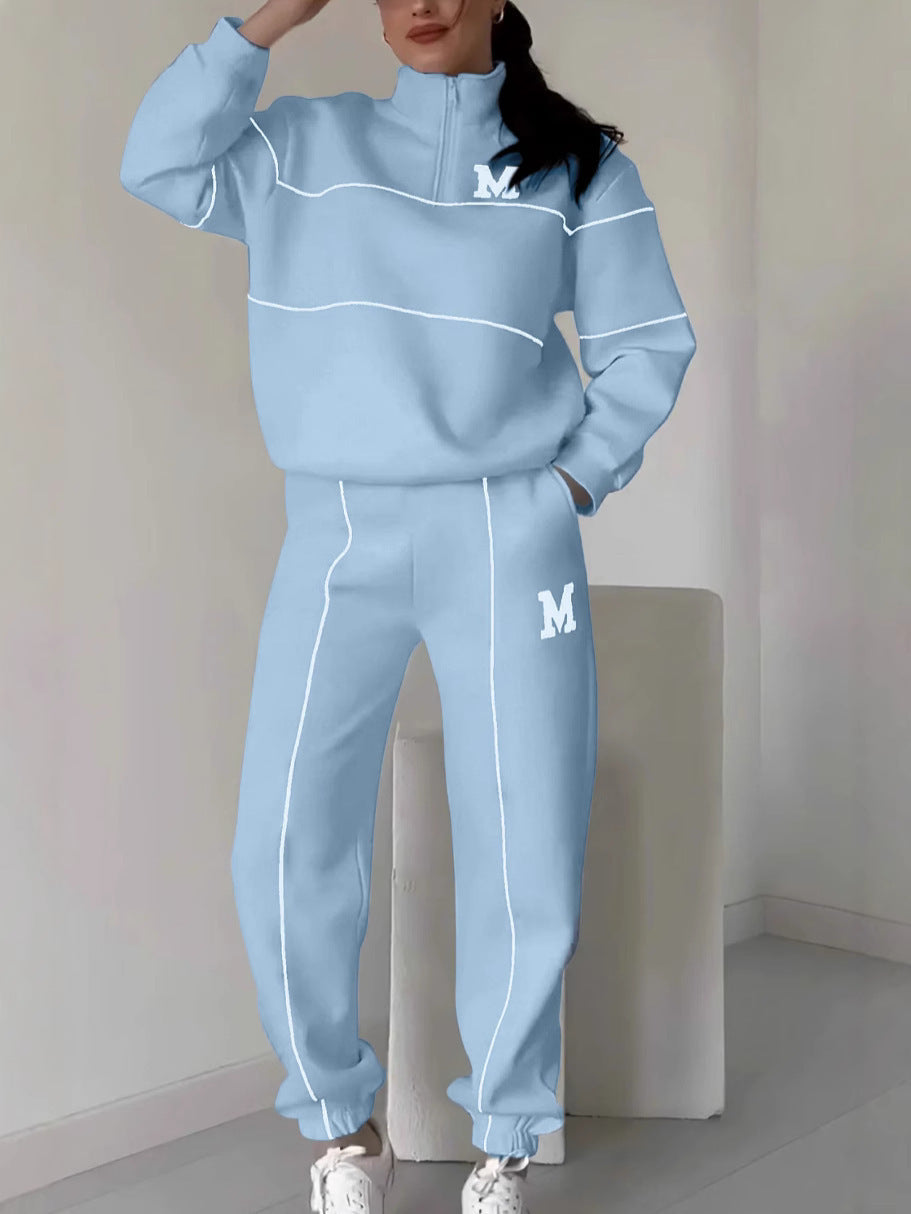 ❄ Women’s Stand Collar Casual Set Half Zip Sweatshirt & Jogger Pants Two-Piece Outfit