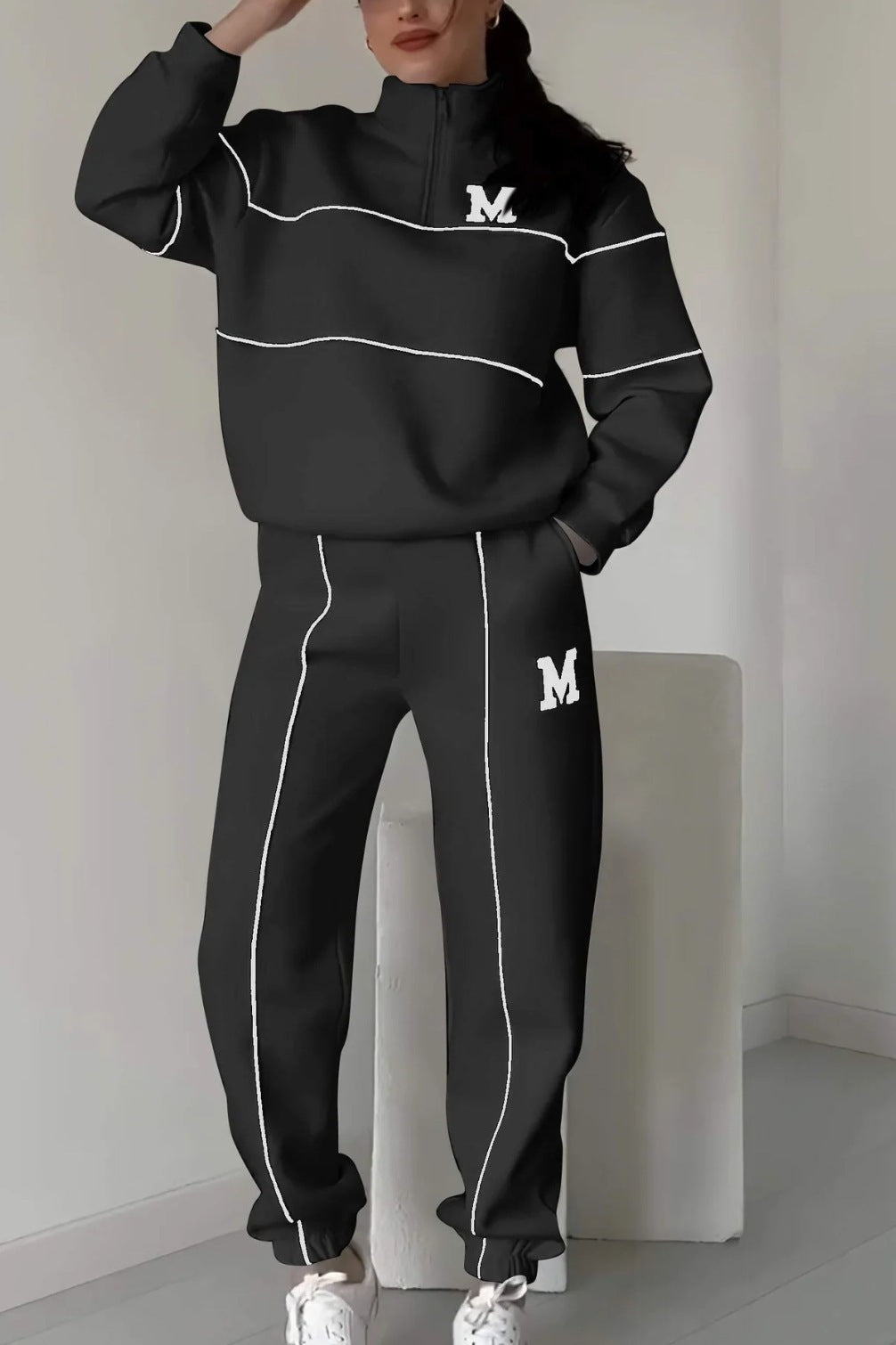 ❄ Women’s Stand Collar Casual Set Half Zip Sweatshirt & Jogger Pants Two-Piece Outfit