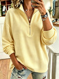 🍂 Women’s Stand Collar Long Sleeve Casual Top Half Zip Solid Color Pullover