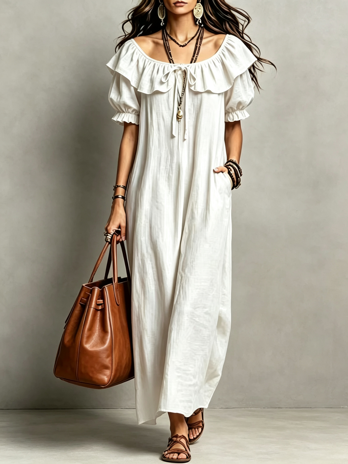 🔥Off-Shoulder Ruffle Collar Maxi Dress
