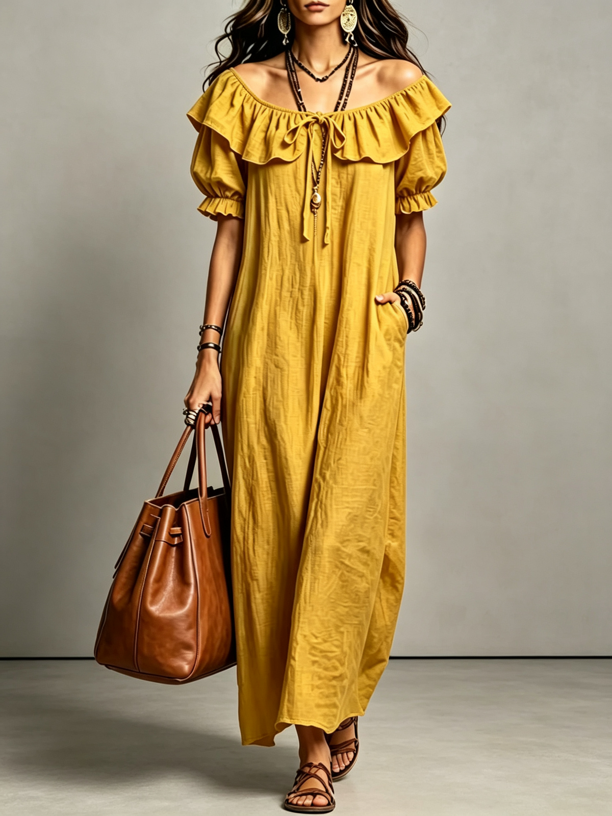 🔥Off-Shoulder Ruffle Collar Maxi Dress