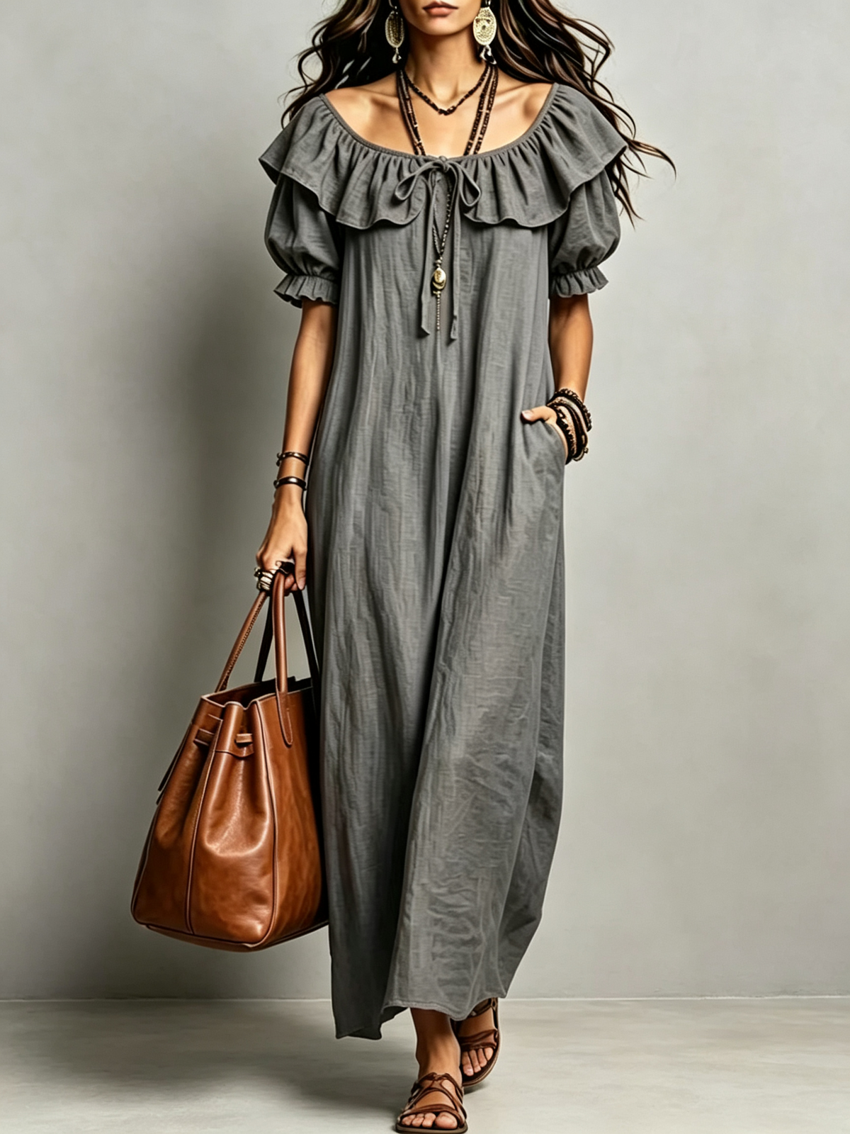 🔥Off-Shoulder Ruffle Collar Maxi Dress