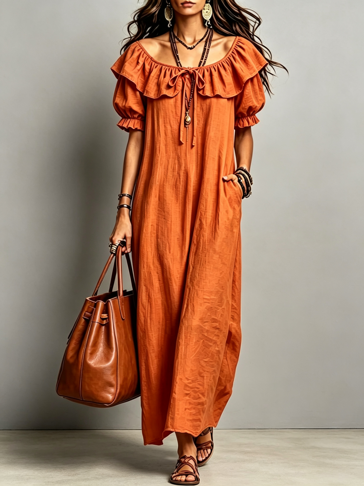 🔥Off-Shoulder Ruffle Collar Maxi Dress