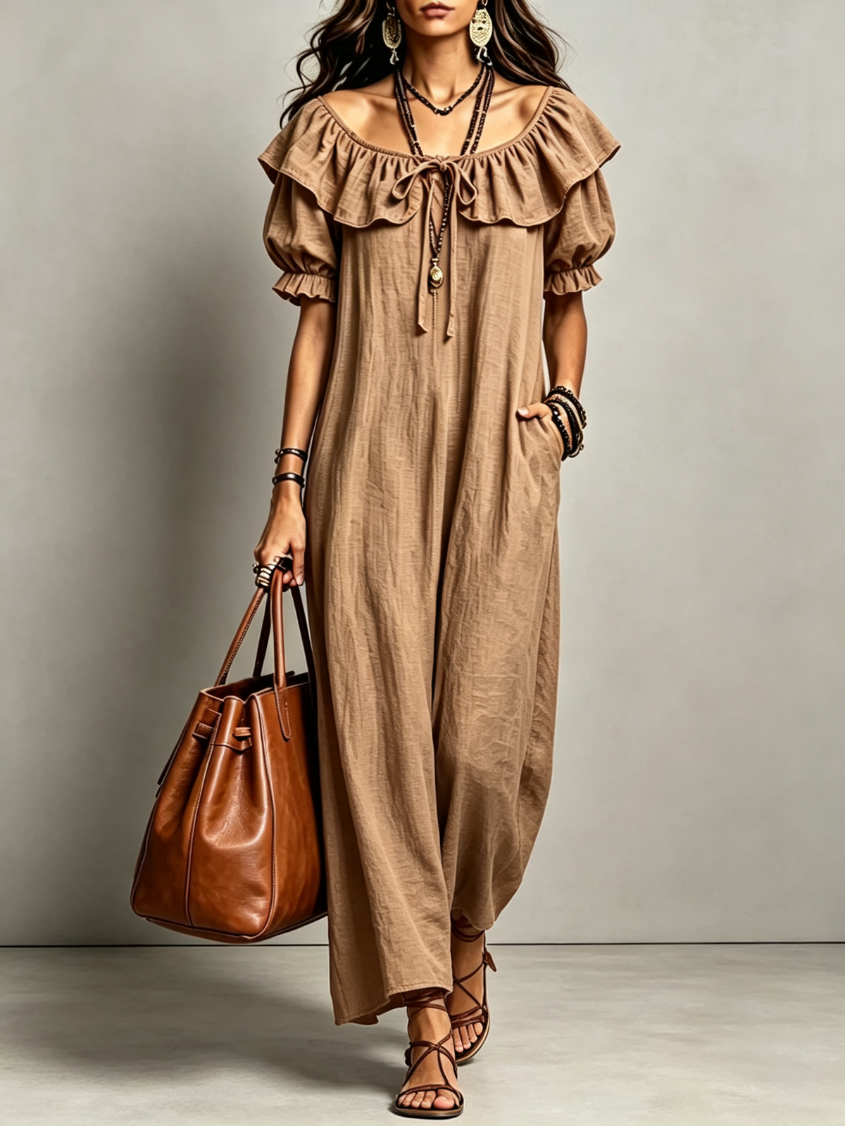 🔥Off-Shoulder Ruffle Collar Maxi Dress