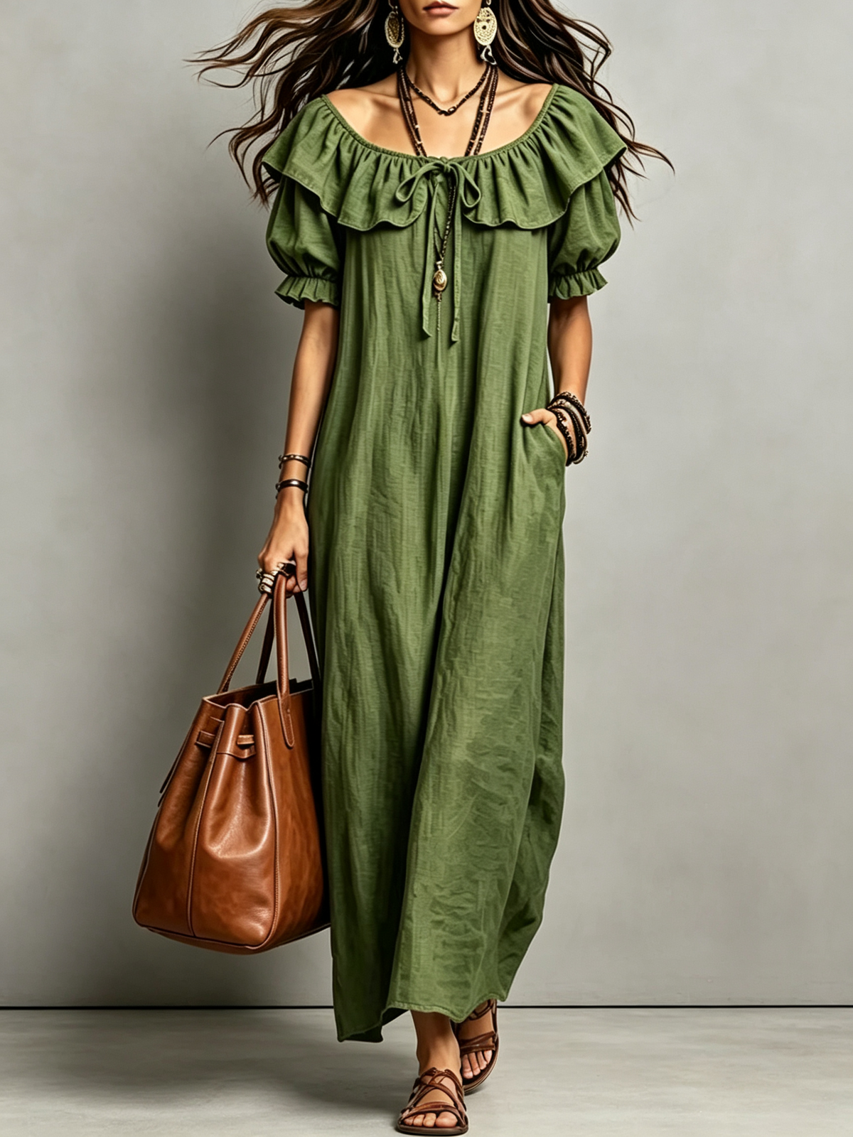 🔥Off-Shoulder Ruffle Collar Maxi Dress