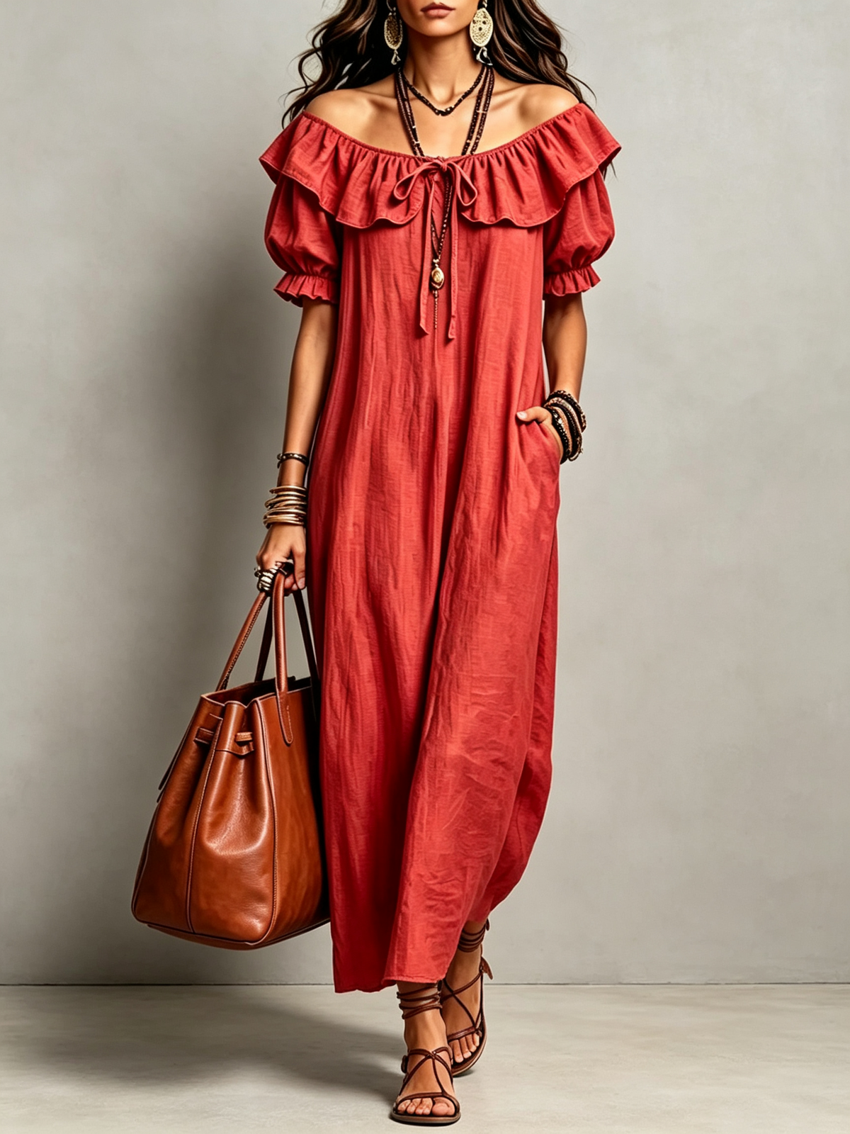 🔥Off-Shoulder Ruffle Collar Maxi Dress