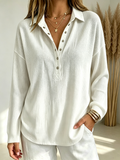 🤍 Women’s Casual Knit Polo Top Long Sleeve Button Collared Shirt