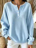 ✨Women’s Casual Knit Top Crewneck Button Front Long Sleeve Relaxed Blouse