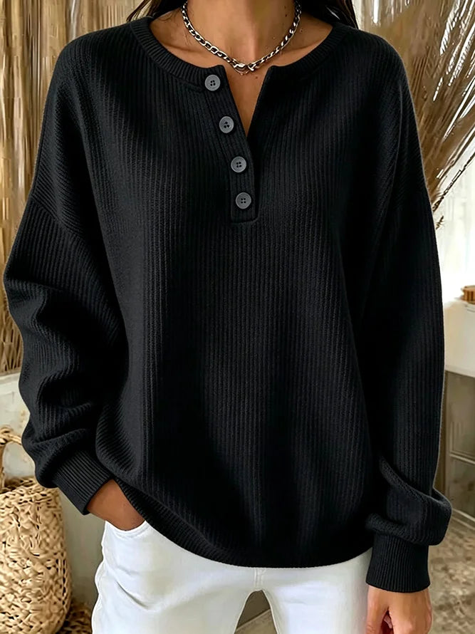 ✨Women’s Casual Knit Top Crewneck Button Front Long Sleeve Relaxed Blouse