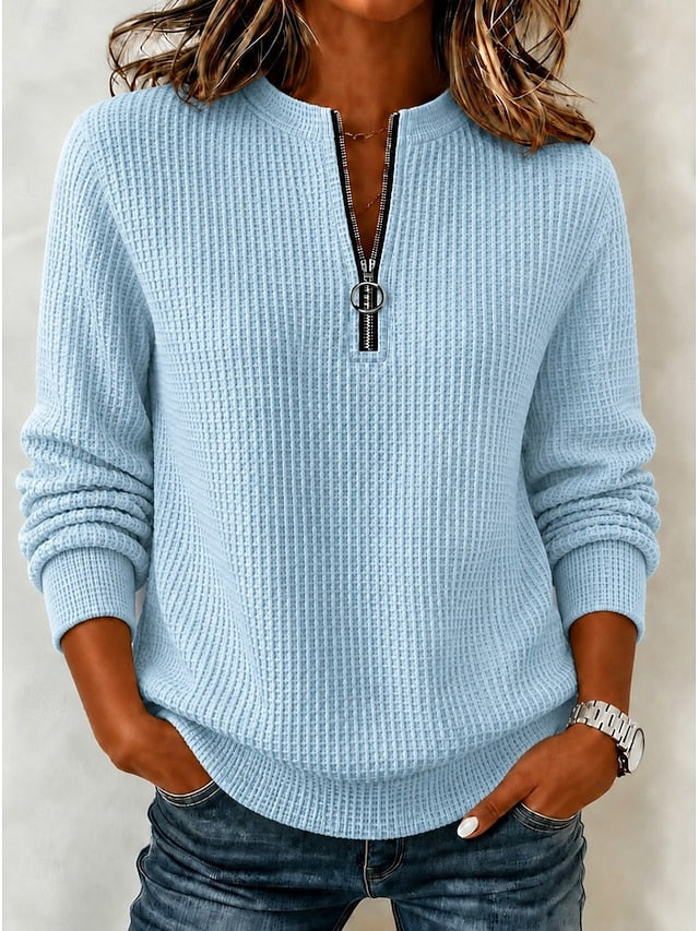 2026 Early Black Friday 🍂 Women’s Casual Waffle Knit Top Crewneck Half-Zip Long Sleeve Blouse