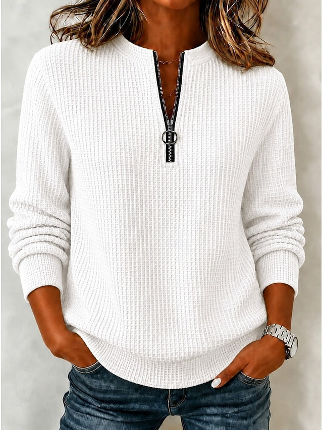 2026 Early Black Friday 🍂 Women’s Casual Waffle Knit Top Crewneck Half-Zip Long Sleeve Blouse