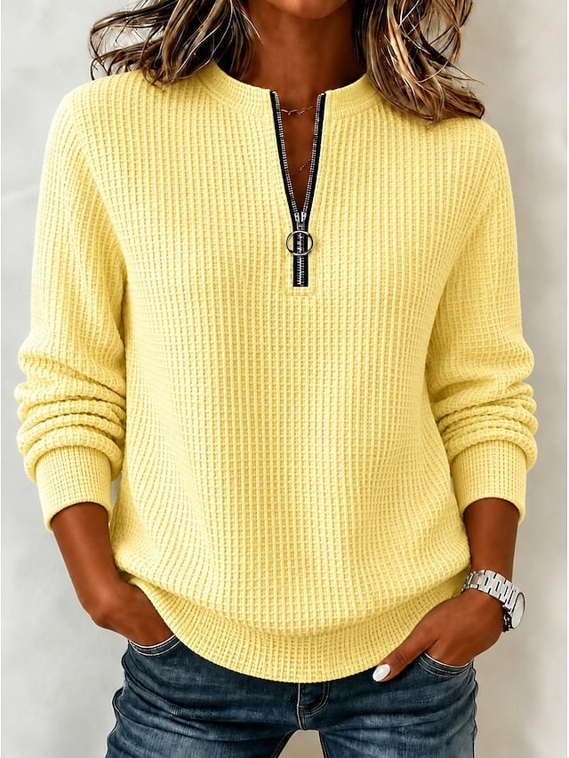 2026 Early Black Friday 🍂 Women’s Casual Waffle Knit Top Crewneck Half-Zip Long Sleeve Blouse
