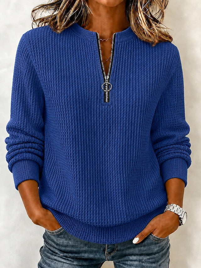 2026 Early Black Friday 🍂 Women’s Casual Waffle Knit Top Crewneck Half-Zip Long Sleeve Blouse