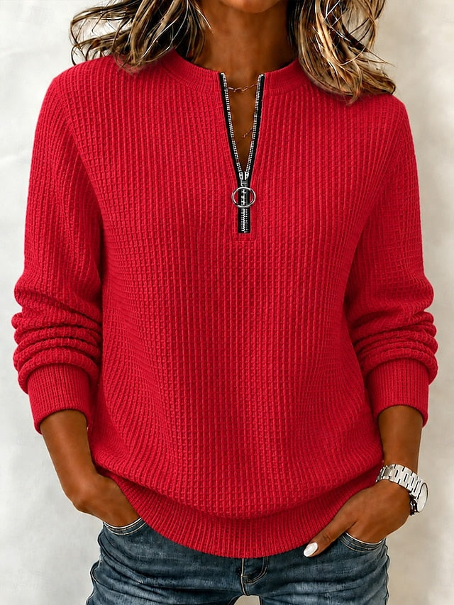 2026 Early Black Friday 🍂 Women’s Casual Waffle Knit Top Crewneck Half-Zip Long Sleeve Blouse