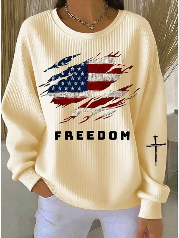 ✨Women’s Casual Crewneck Top American Flag Print Long Sleeve Blouse