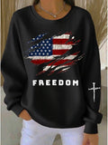 ✨Women’s Casual Crewneck Top American Flag Print Long Sleeve Blouse