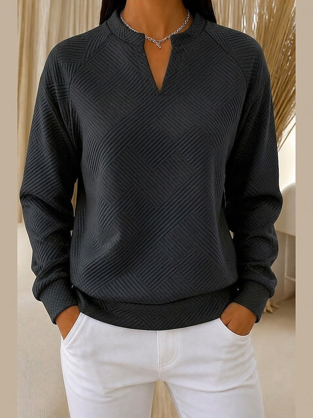 ✨Women’s Casual Textured Top Split V-Neck Long Sleeve Relaxed Blouse