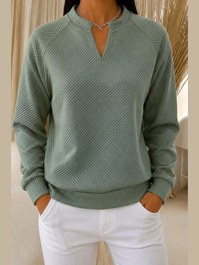 ✨Women’s Casual Textured Top Split V-Neck Long Sleeve Relaxed Blouse