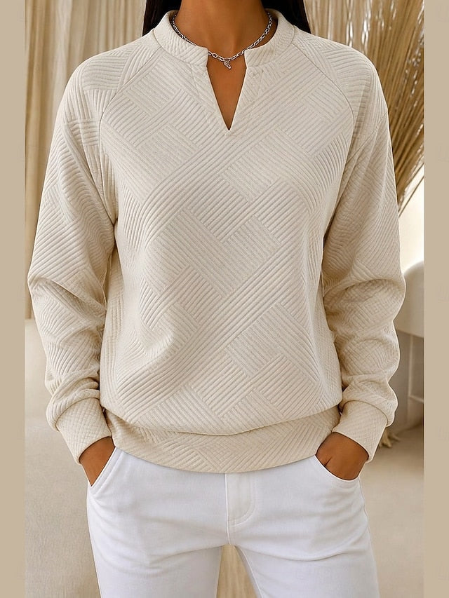 ✨Women’s Casual Textured Top Split V-Neck Long Sleeve Relaxed Blouse