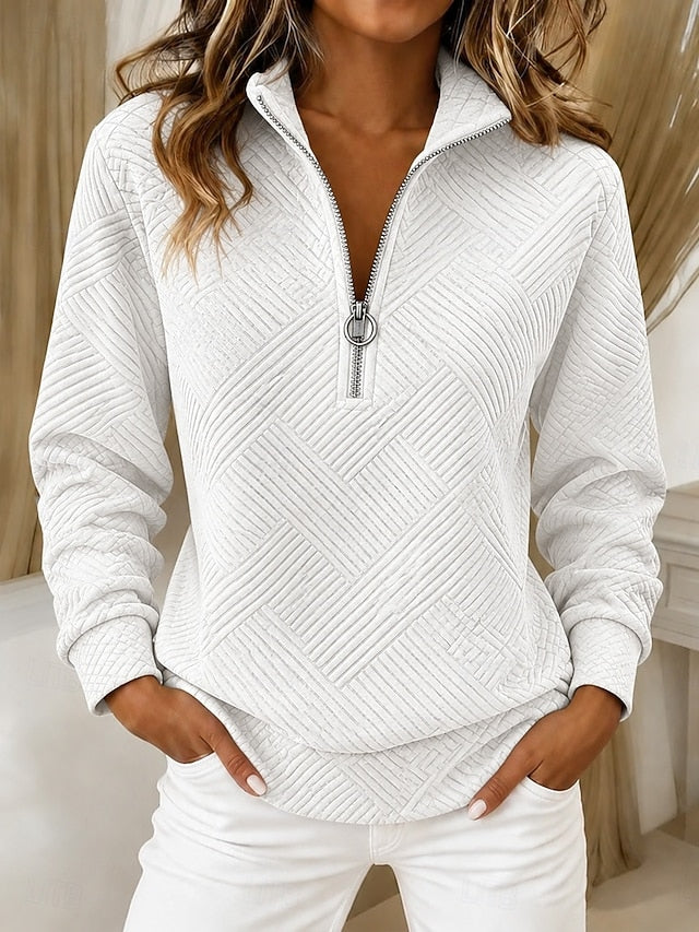 🤎 Women’s Casual Stand Collar Top Textured Quarter-Zip Long Sleeve Blouse