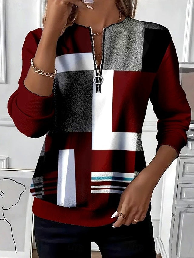 🔥❤️‍Black Friday Best-Sellers🎃❤️‍ ✨🍁 Women’s Autumn Color Block Top Half-Zip Long Sleeve Casual Sweater Blouse