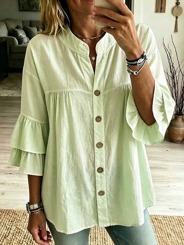 Women's Blouse Ruffle Plain Stylish Casual Sleeveless Stand Collar Regular Tops Casual Daily White Yellow Pink Green Summer Spring