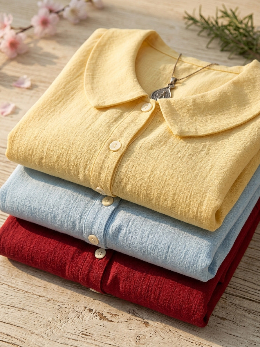 New Arrivals🔥 Women's Retro Peter Pan Collar Cotton Linen Shirt