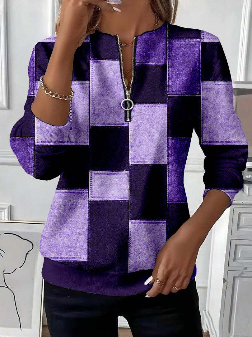 🔥❤️‍Black Friday Best-Sellers🎃❤️‍ ✨🍁 Women’s Autumn Color Block Top Half-Zip Long Sleeve Casual Sweater Blouse