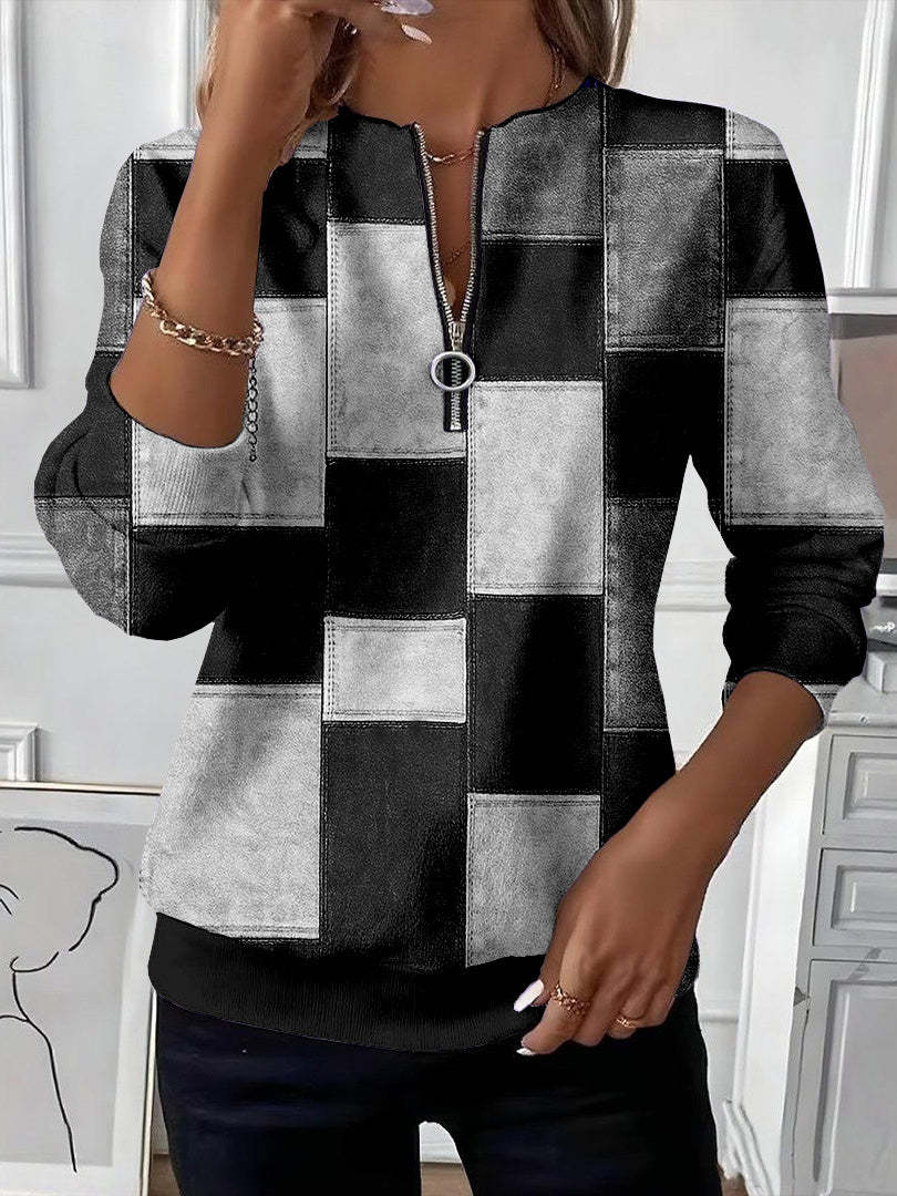 🔥❤️‍Black Friday Best-Sellers🎃❤️‍ ✨🍁 Women’s Autumn Color Block Top Half-Zip Long Sleeve Casual Sweater Blouse