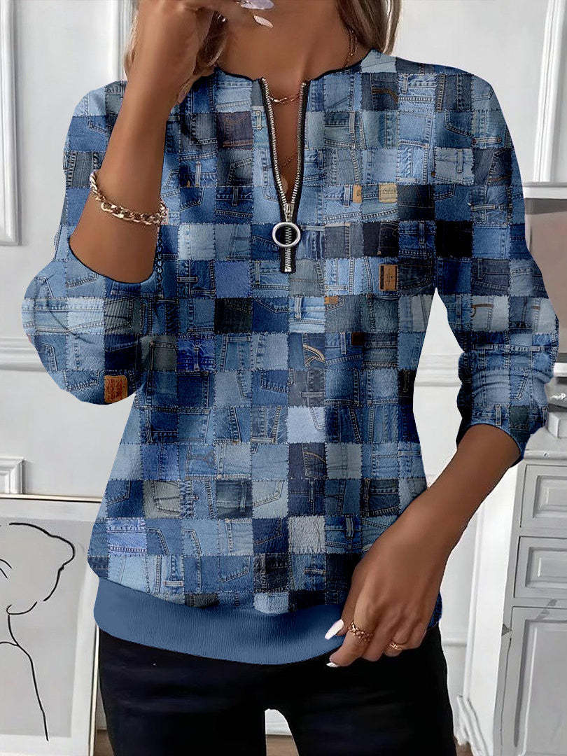 🔥❤️‍Black Friday Best-Sellers🎃❤️‍ ✨🍁 Women’s Autumn Color Block Top Half-Zip Long Sleeve Casual Sweater Blouse