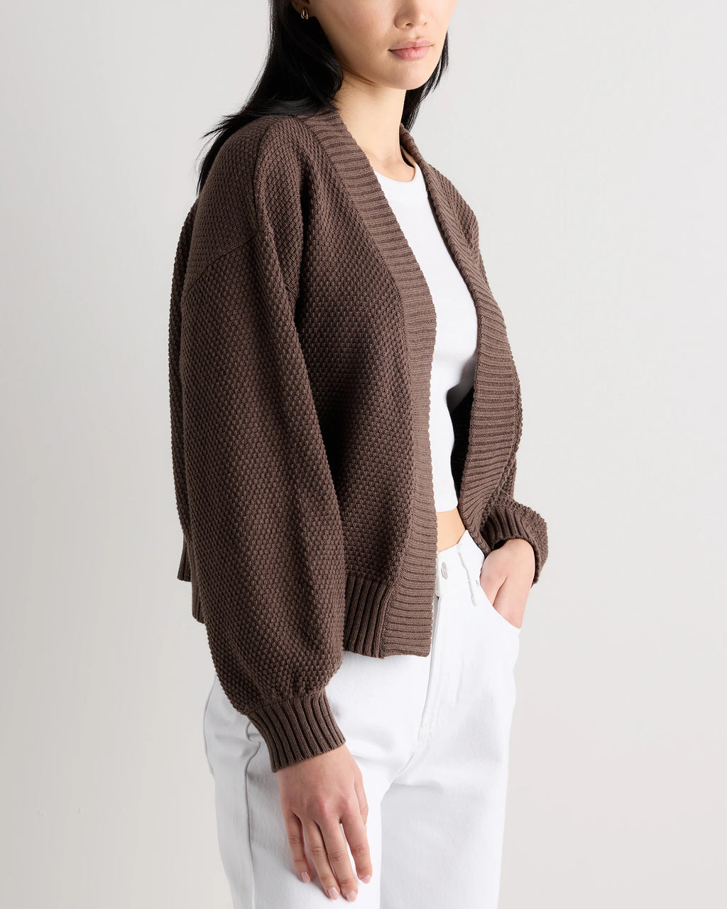 Organic Cotton Waffle Stitch Open Cardigan