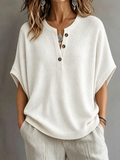 CLEARANCE SALE🔥Women's Waffle Knit Batwing Sleeve Henley Top