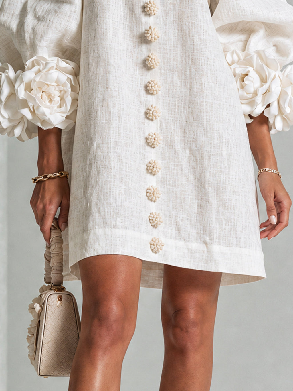 💝💝Premium Puff Sleeve French Elegant Striking Floral Cuffs O-Neck Mini Dress