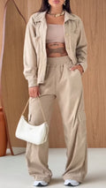 Minimalist Solid Utility Jacket & High Waist Cargo Pants Set