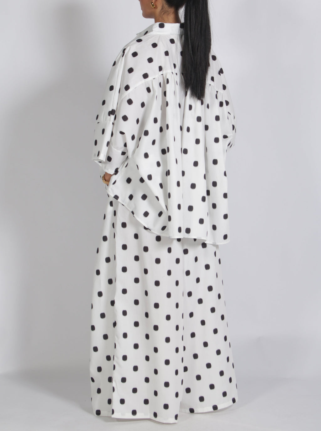 Polka Dot Oversized Shirt & Wide Leg Pants Set