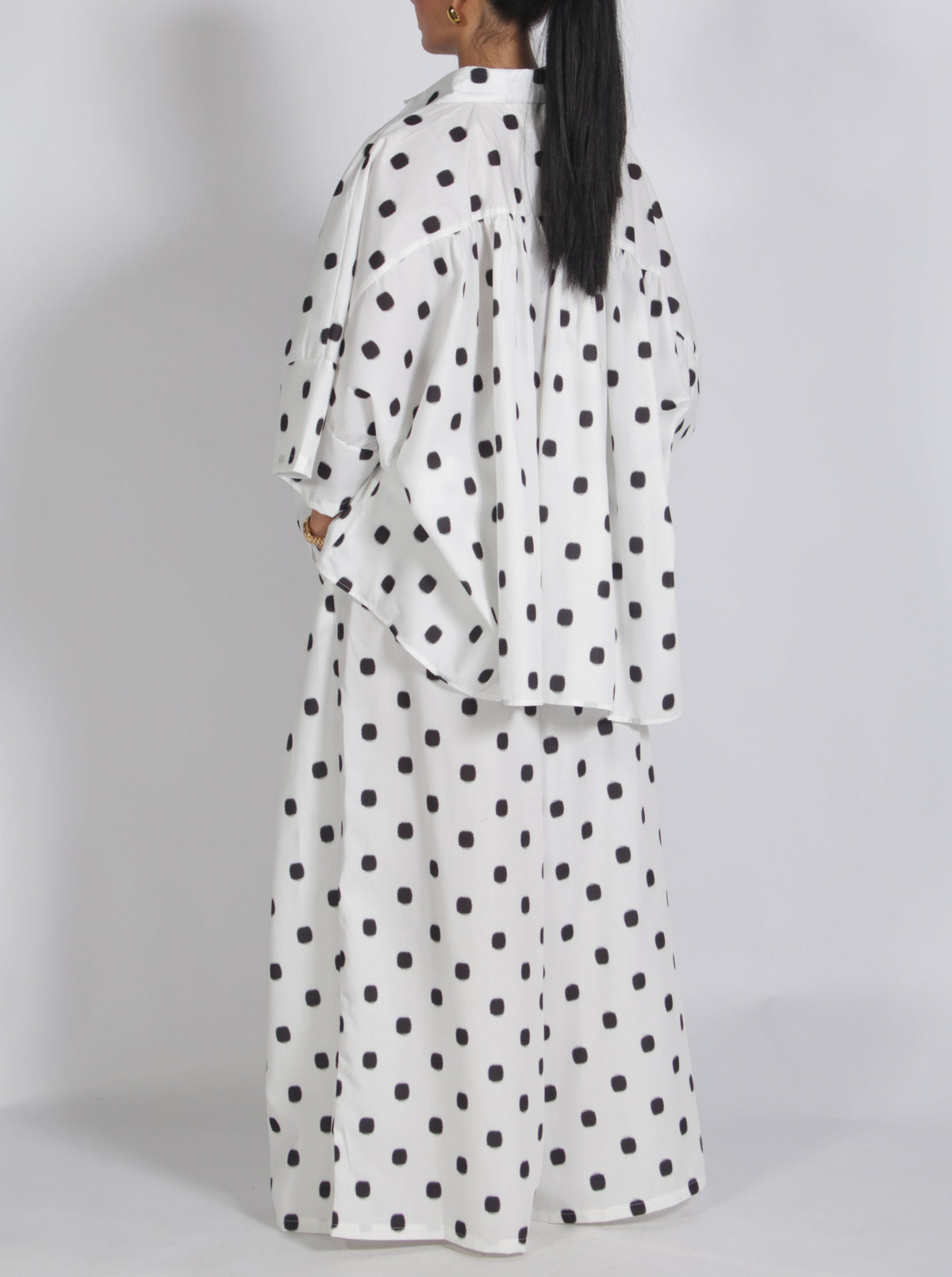 Polka Dot Oversized Shirt & Wide Leg Pants Set