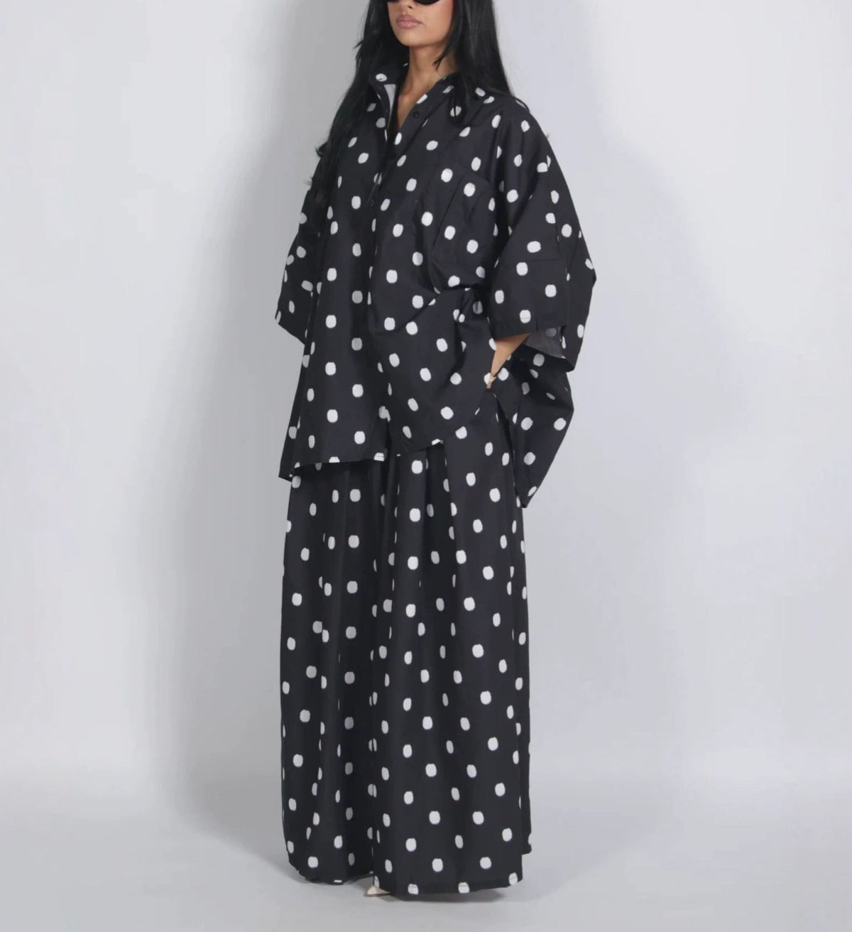 Polka Dot Oversized Shirt & Wide Leg Pants Set