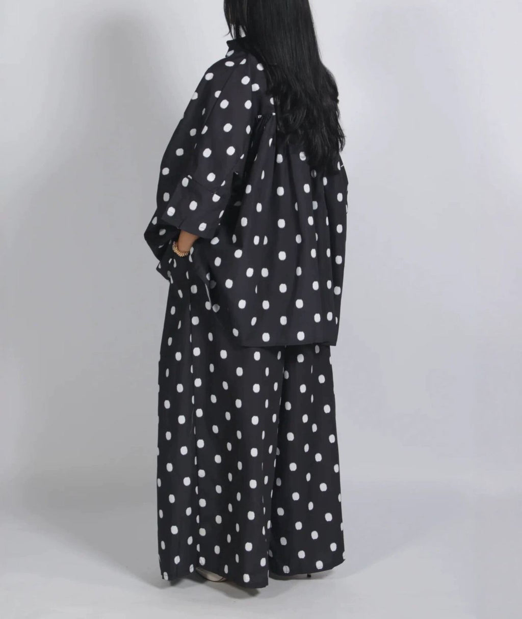 Polka Dot Oversized Shirt & Wide Leg Pants Set