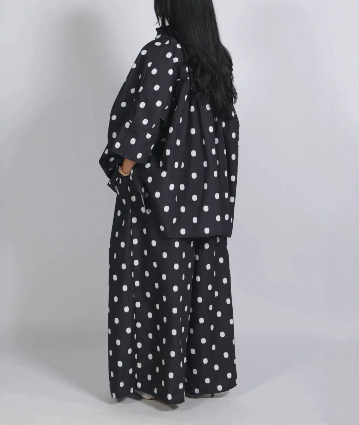 Polka Dot Oversized Shirt & Wide Leg Pants Set