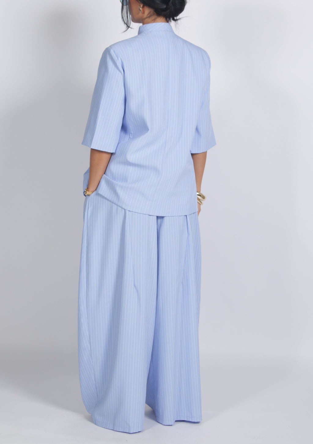 Blue Striped Oversized Shirt & Wide Leg Pants Set