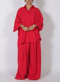 Red Oversized Batwing Sleeve Shirt & Wide Leg Pants Set