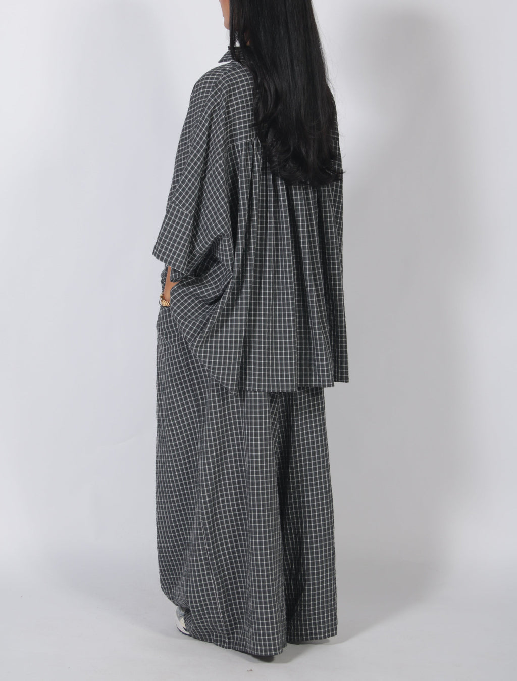 Oversized Plaid Shirt & Wide Leg Pants Set